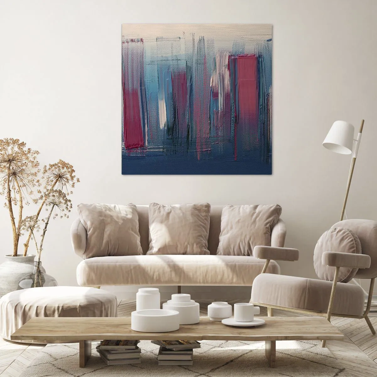 Obraz na plátně - Vertikální kompozice v modré a červené - 60x60 cm