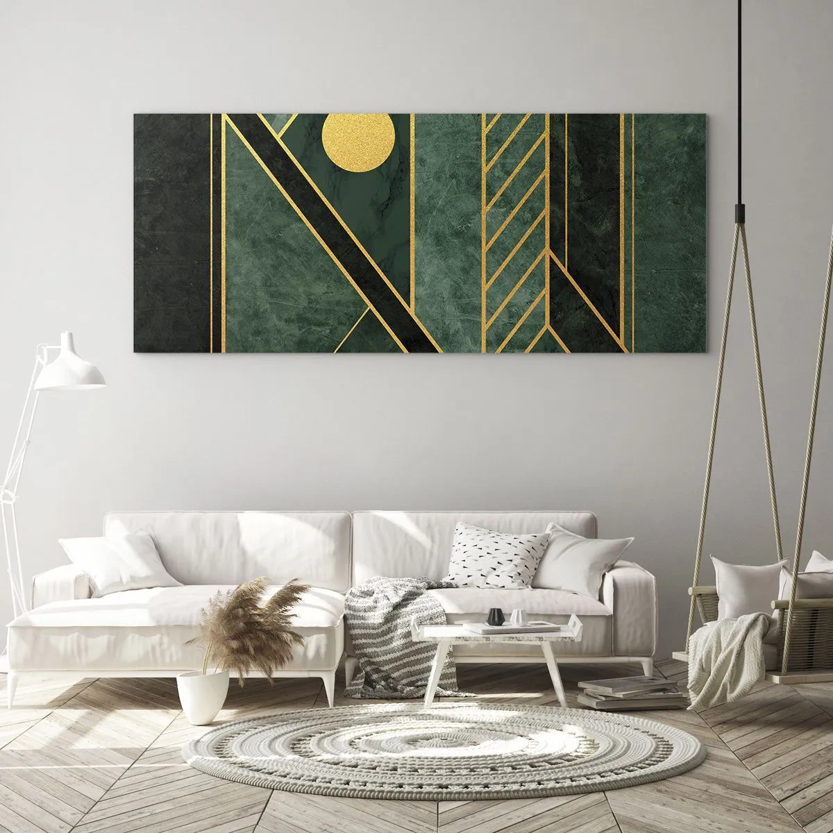 Obraz na skle - Dynamika zlata a lazuritu - 120x50 cm