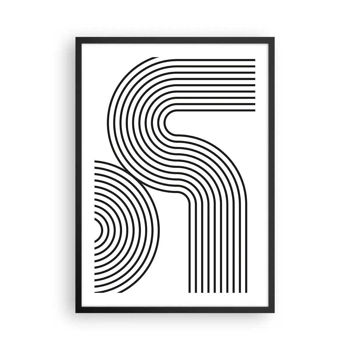 Plakát v černém rámu - Moderní grafika s abstraktními liniemi v černé a bílé - 50x70cm - V zatáčce - Moderní nástěnná dekorace do obývacího pokoje a ložnice ARTTOR