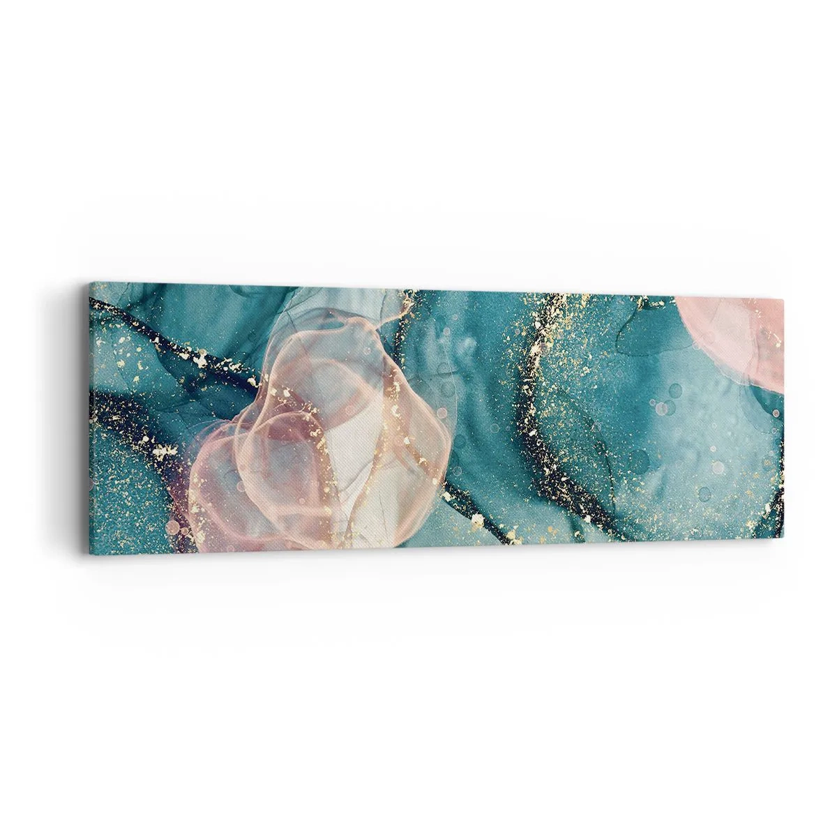 Obraz na plátně - Modré hedvábí modré, růžový tyl - 90x30 cm