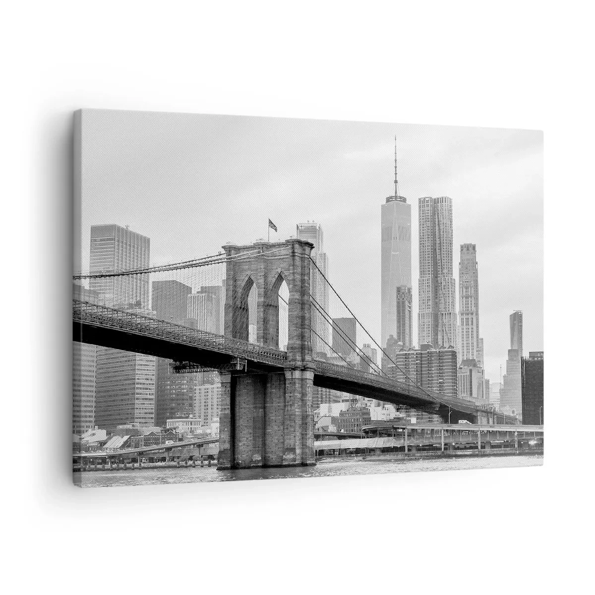 Obraz na plátně - Brooklynský most s newyorskými mrakodrapy v pozadí - 70x50cm - Newyorské zázraky - Moderní nástěnná dekorace do obývacího pokoje a ložnice ARTTOR