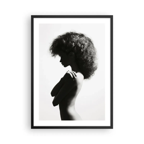 Plakát v černém rámu - Profil ženy na elegantní černobílé fotografii - 50x70cm - Jako květina na štíhlém stonku - Moderní nástěnná dekorace do obývacího pokoje a ložnice ARTTOR