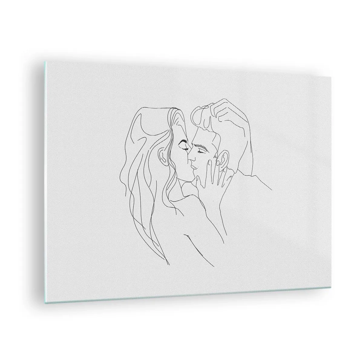 Obraz na skle - Minimalistická kresba romantického polibku - 70x50cm - Jedním tahem - Moderní nástěnná dekorace do obývacího pokoje a ložnice ARTTOR