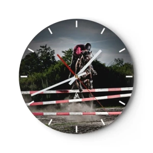 Nástěnné hodiny - Skokan na koni během jezdeckých soutěží - 30x30cm - Společně pro vítězství - Moderní nástěnná dekorace do obývacího pokoje, kuchyně a ložnice ARTTOR