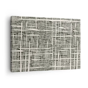 Obraz na plátně - Geometrický vzor připomínající mřížku na světlém pozadí - 70x50cm - Tkaná kompozice - Moderní nástěnná dekorace do obývacího pokoje a ložnice ARTTOR