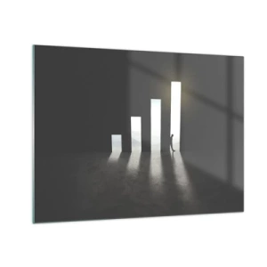 Obraz na skle - Muž ve světle růstu symbolizujícího rozvoj - 70x50cm - Úspěch – imprese - Moderní nástěnná dekorace do obývacího pokoje a ložnice ARTTOR