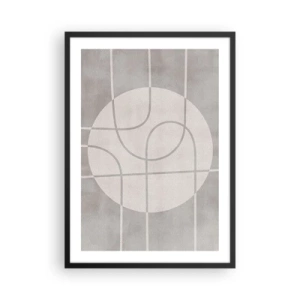 Plakát v černém rámu - Geometrické čáry a kruh v odstínech šedé - 50x70cm - Kruhově a přímo - Moderní nástěnná dekorace do obývacího pokoje a ložnice ARTTOR