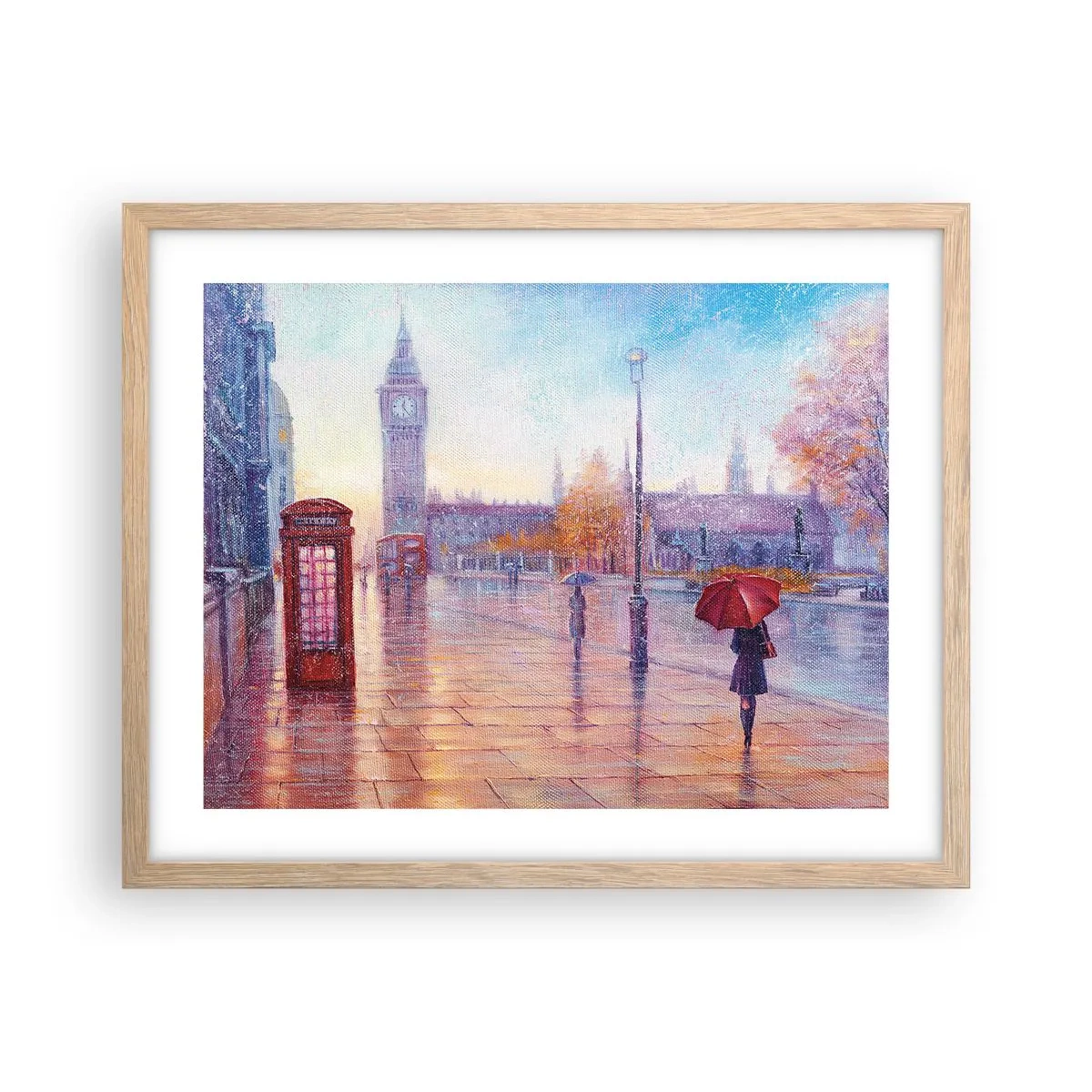 Plakát v rámu světlý dub - Londýnský podzimní den - 50x40 cm