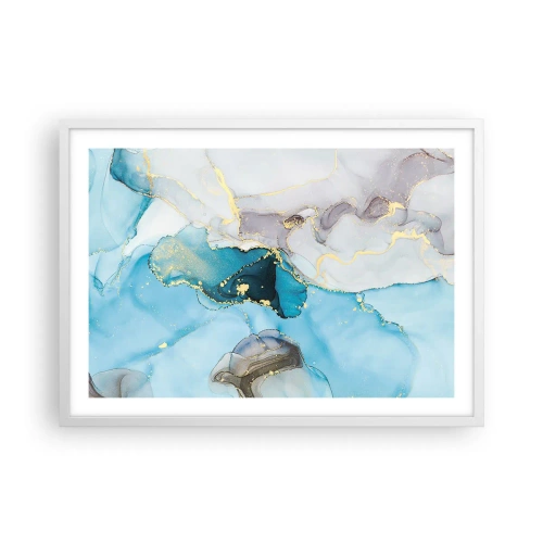 Plakát v bílém rámu - Studie o setkání šedé a tyrkysové - 70x50 cm