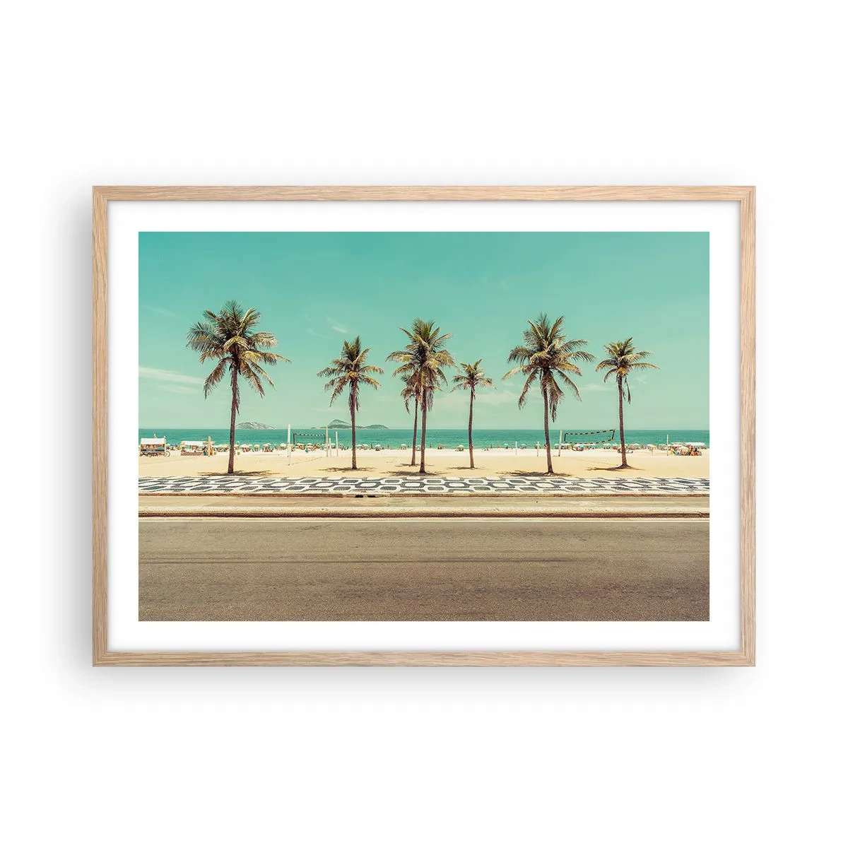 Plakát v rámu světlý dub - Hlídání pláže - 70x50 cm