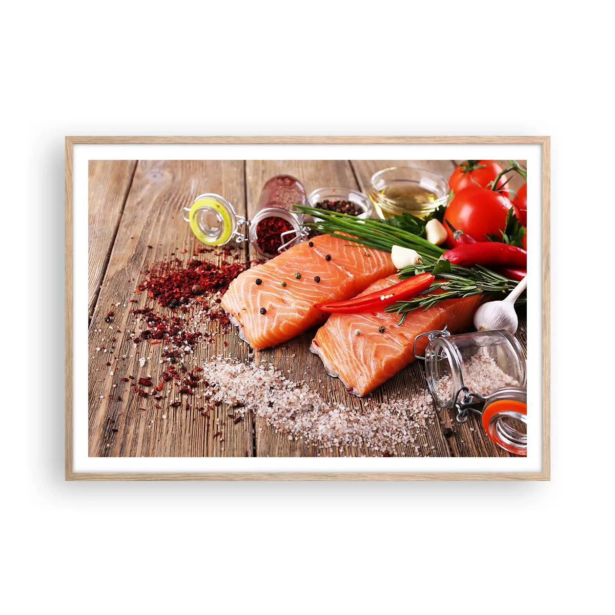 Plakát v rámu světlý dub - Norské dobrodružství v kuchyni - 100x70 cm