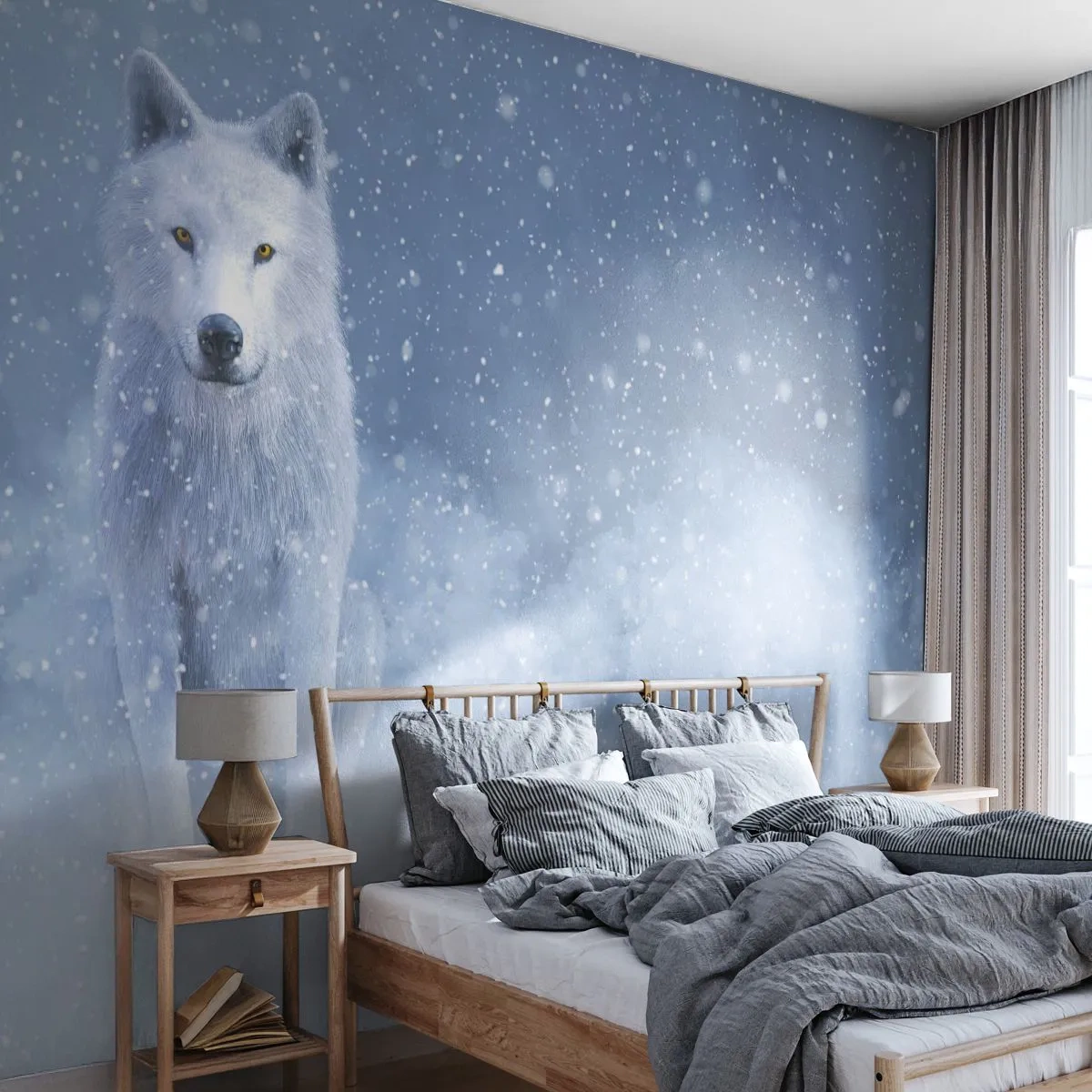Fototapeta Samolepicí Deluxe Sticker - V zimním duchu - bílý vlk, Zvířata, Zima - 250x175 cm