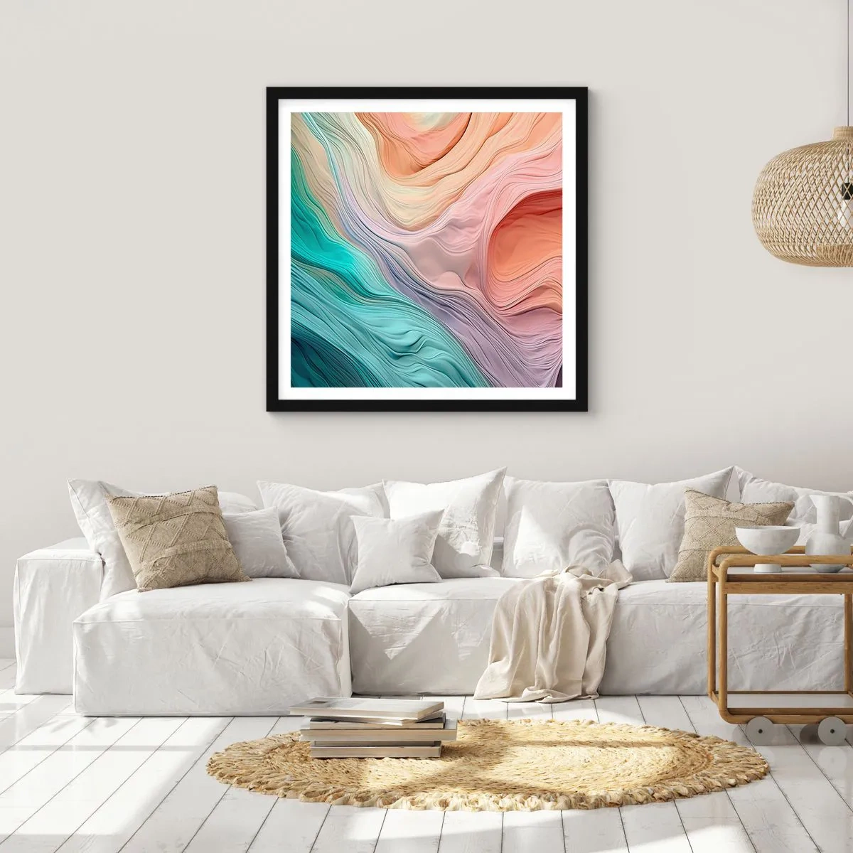 Plakát v černém rámu - Duhová vlna - 50x50 cm