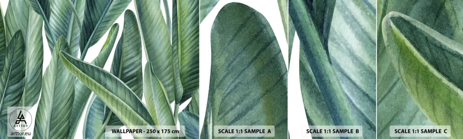 Vzor Fototapety Samolepicí Deluxe Sticker - Prostě zelená - Zelené listy, Tropická rostlina, Příroda - 100x30 cm