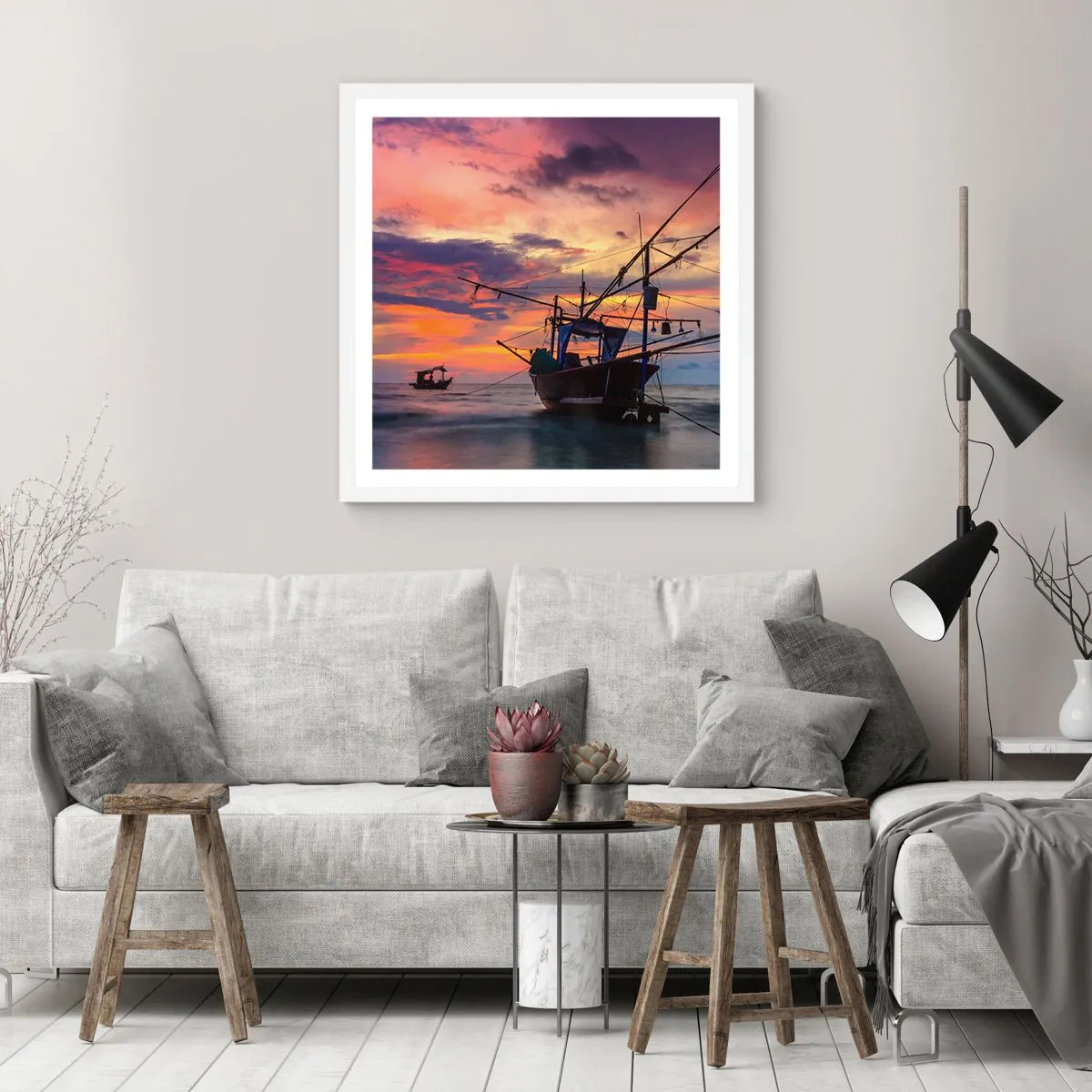 Plakát v bílém rámu - Exotický večer - 40x40 cm