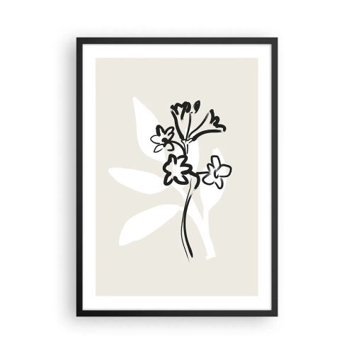 Plakát v černém rámu - Minimalistická kresba květin - 50x70cm - Náčrtek pro herbář - Moderní nástěnná dekorace do obývacího pokoje a ložnice ARTTOR