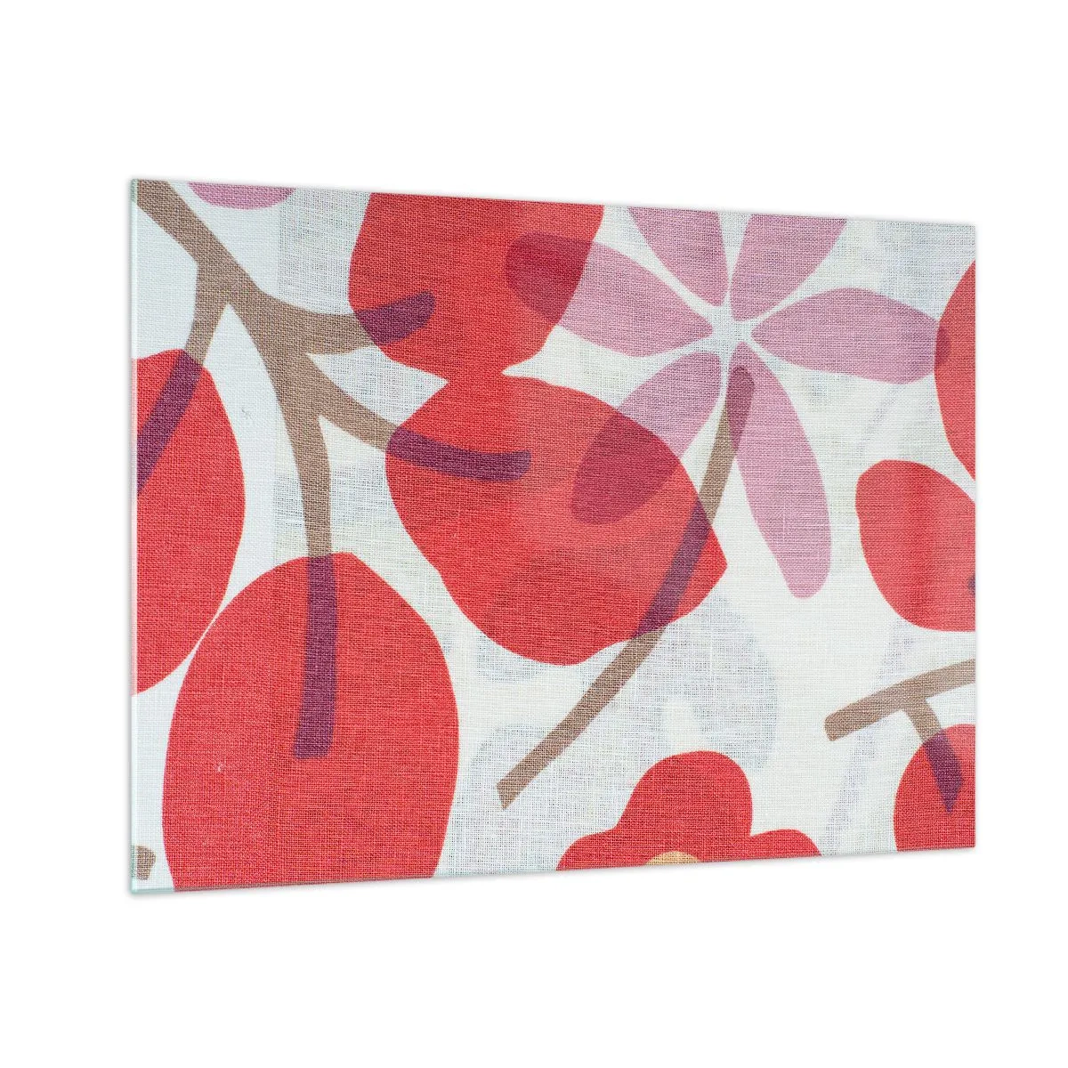 Obraz na skle - Růžové a červené listy a květy na světlém pozadí - 70x50cm - Květinová kompozice v růžové - Moderní nástěnná dekorace do obývacího pokoje a ložnice ARTTOR