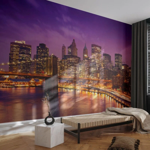 Fototapeta Premium Canvas - Fialovo-zlatý Manhattan - Město, New York, Architektura - 250x175 cm