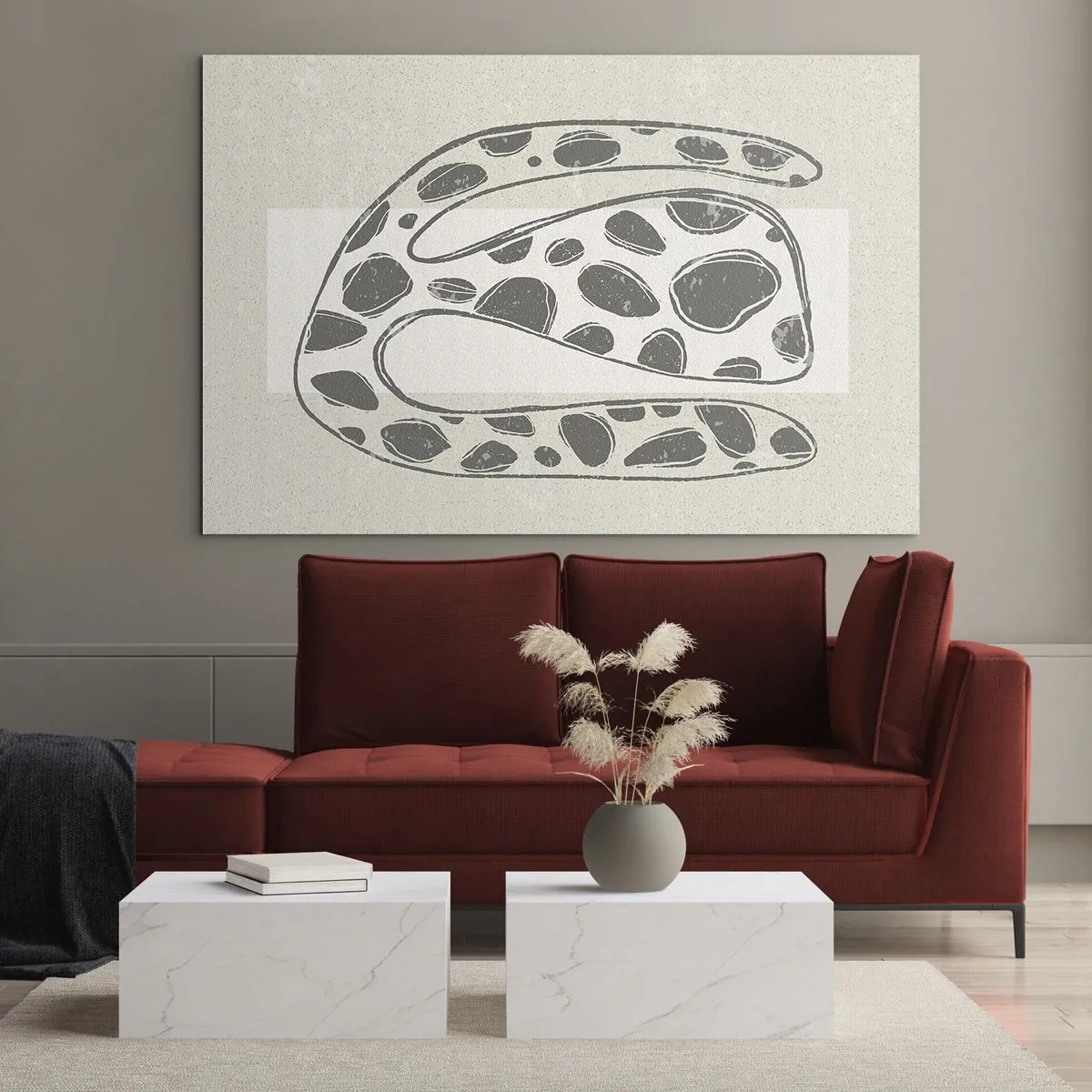 Obraz na skle - Fantastická organická forma v odstínech šedé na béžové - 70x50cm - Bizarní bytost - Moderní nástěnná dekorace do obývacího pokoje a ložnice ARTTOR