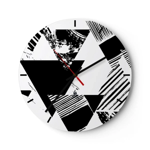 Nástěnné hodiny - Černobílá geometrická kompozice s trojúhelníky - 30x30cm - Déšť trojúhelníků - Moderní nástěnná dekorace do obývacího pokoje, kuchyně a ložnice ARTTOR