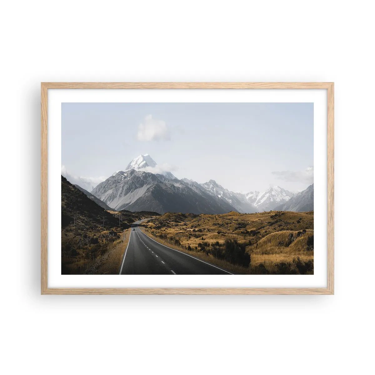 Plakát v rámu světlý dub - Cesta do srdce hor - 70x50 cm
