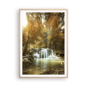 Plakát v rámu světlý dub - Parkový vodopád - 70x100 cm