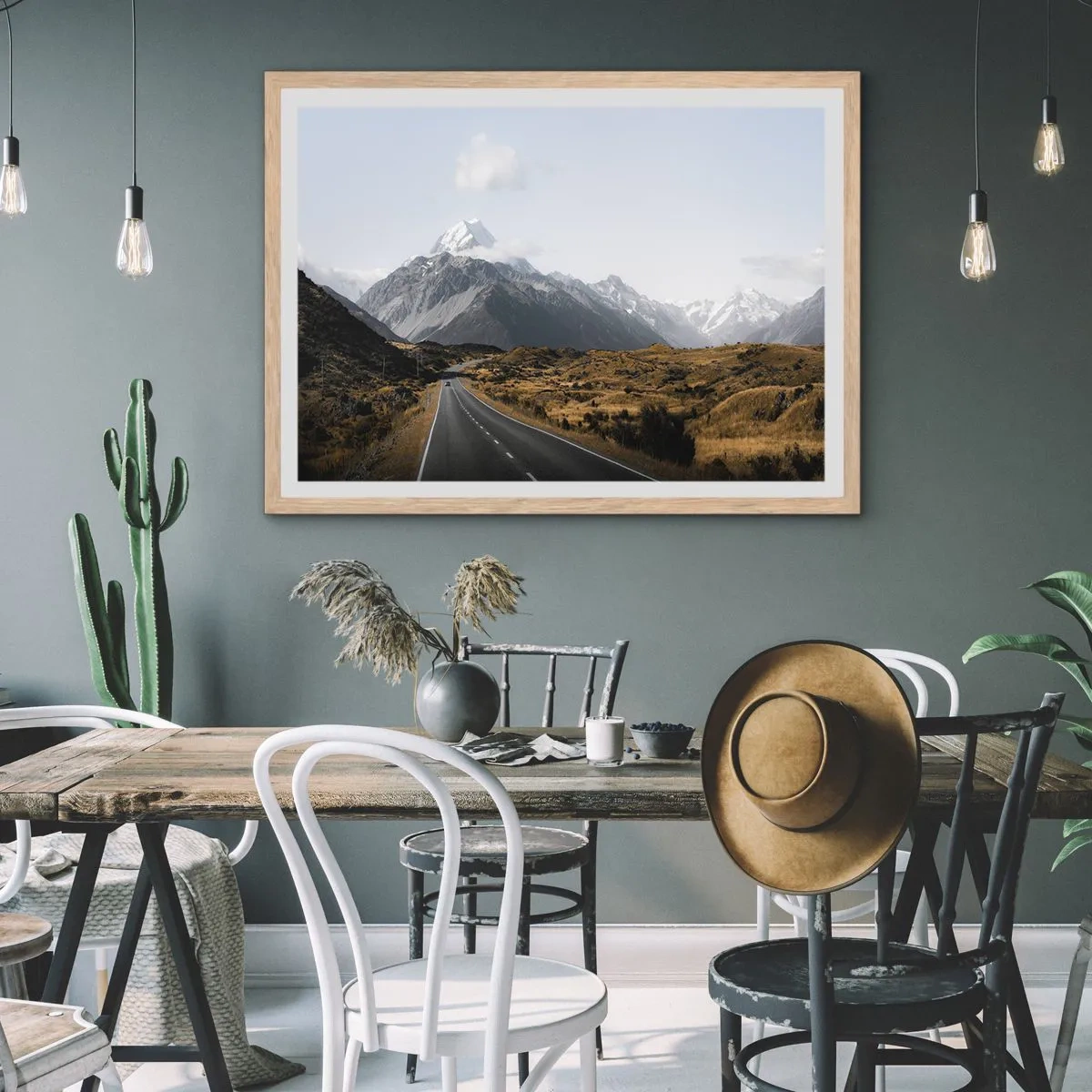Plakát v rámu světlý dub - Cesta do srdce hor - 100x70 cm