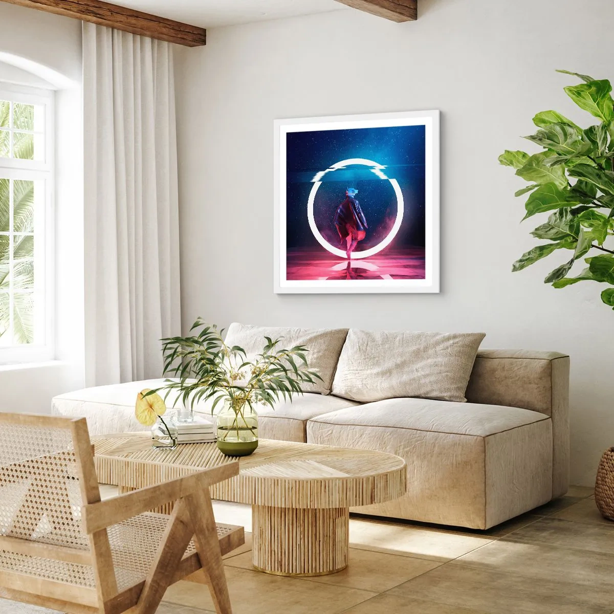 Plakát v bílém rámu - Mezi světy - 60x60 cm