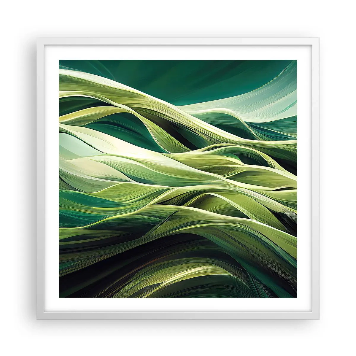 Plakát v bílém rámu - Abstraktní hra na zelenou - 60x60 cm