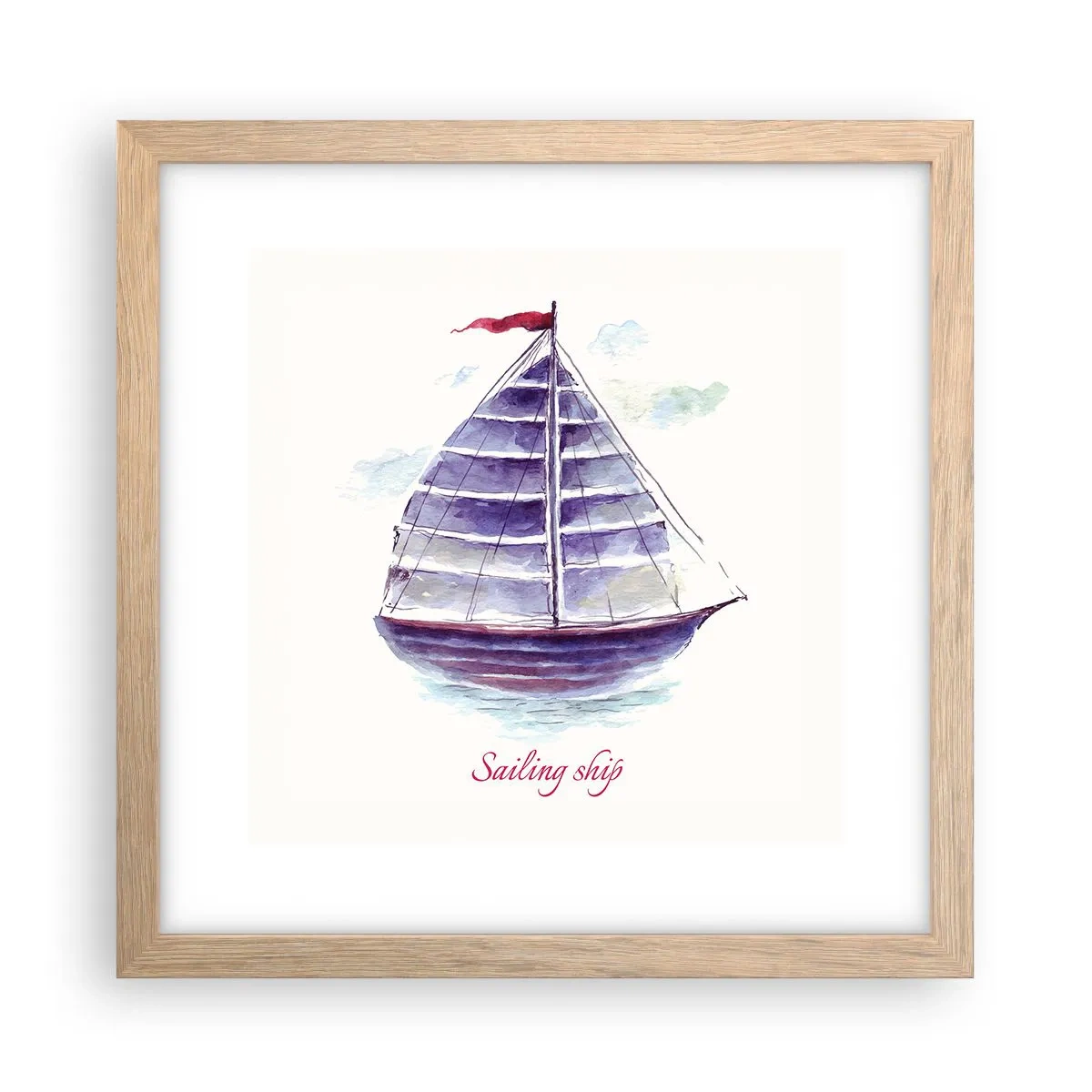 Plakát v rámu světlý dub - Napnuté plachty a klidná voda - 30x30 cm