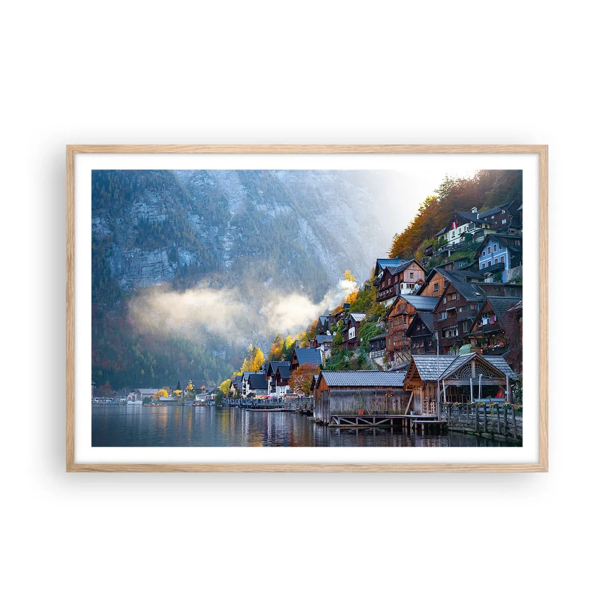 Plakát v rámu světlý dub - Alpská krajina - 91x61 cm