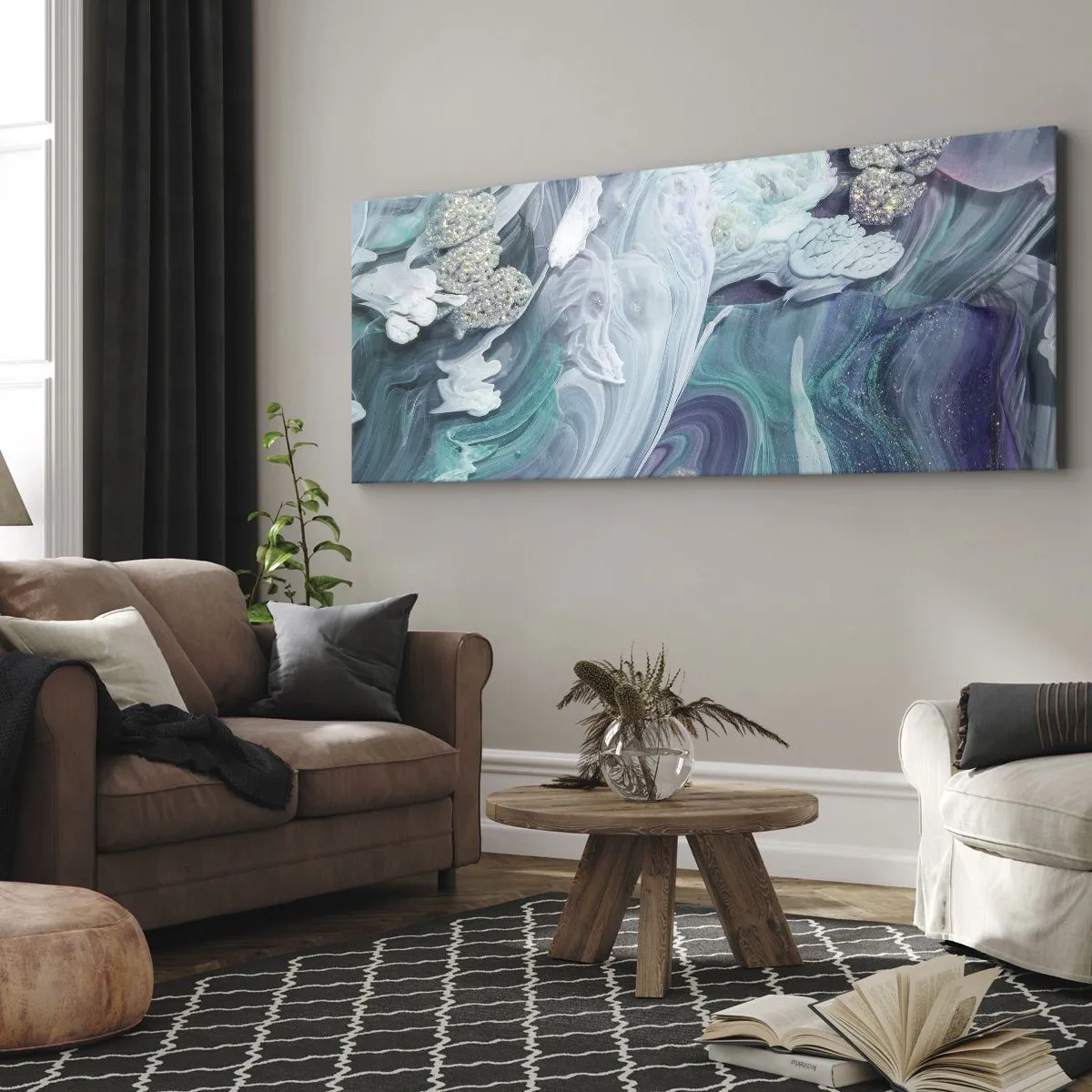 Obraz na plátně - Proudy modré - 160x50 cm