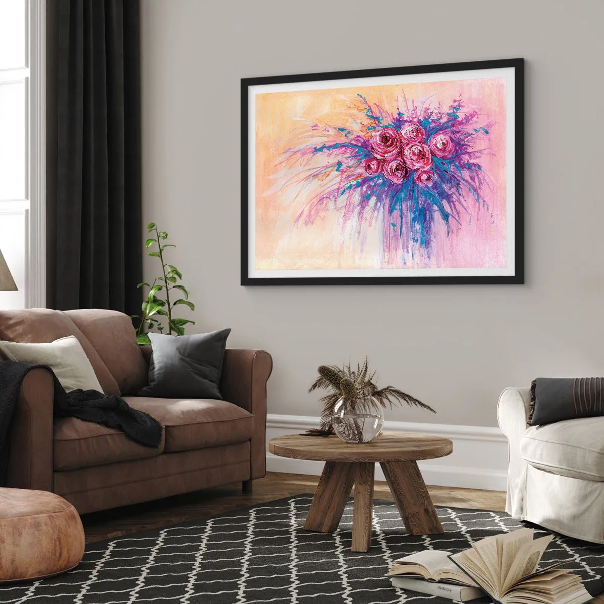 Plakát v černém rámu - Růžová fontána - 50x40 cm