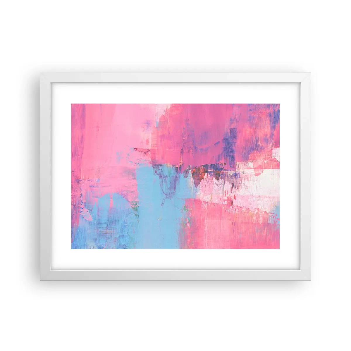 Plakát v bílém rámu - Růžová, modrá a špetka světla - 40x30 cm