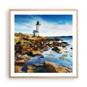 Plakát v rámu světlý dub - Vraťte se šťastně, čekám - 60x60 cm
