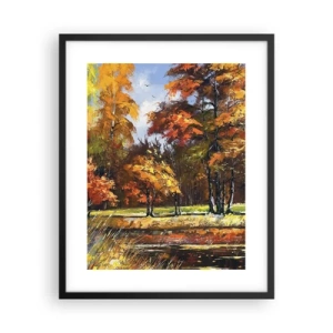 Plakát v černém rámu - Krajinka ve zlaté a hnědé - 40x50 cm