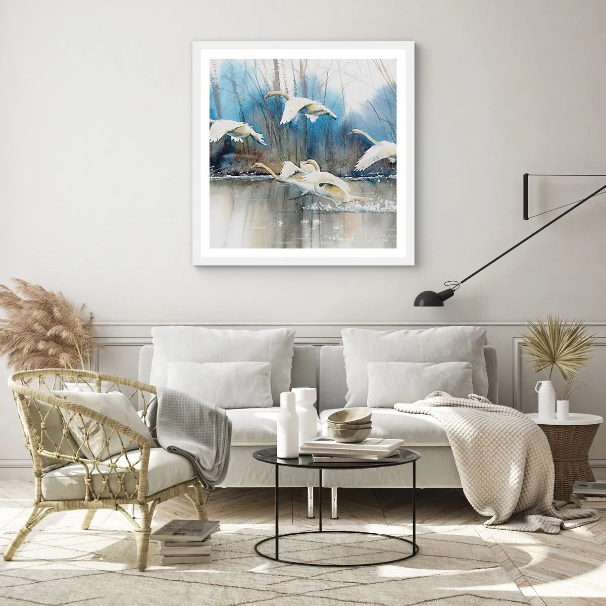 Plakát v bílém rámu - Jako v povídce o divokých labutích - 60x60 cm