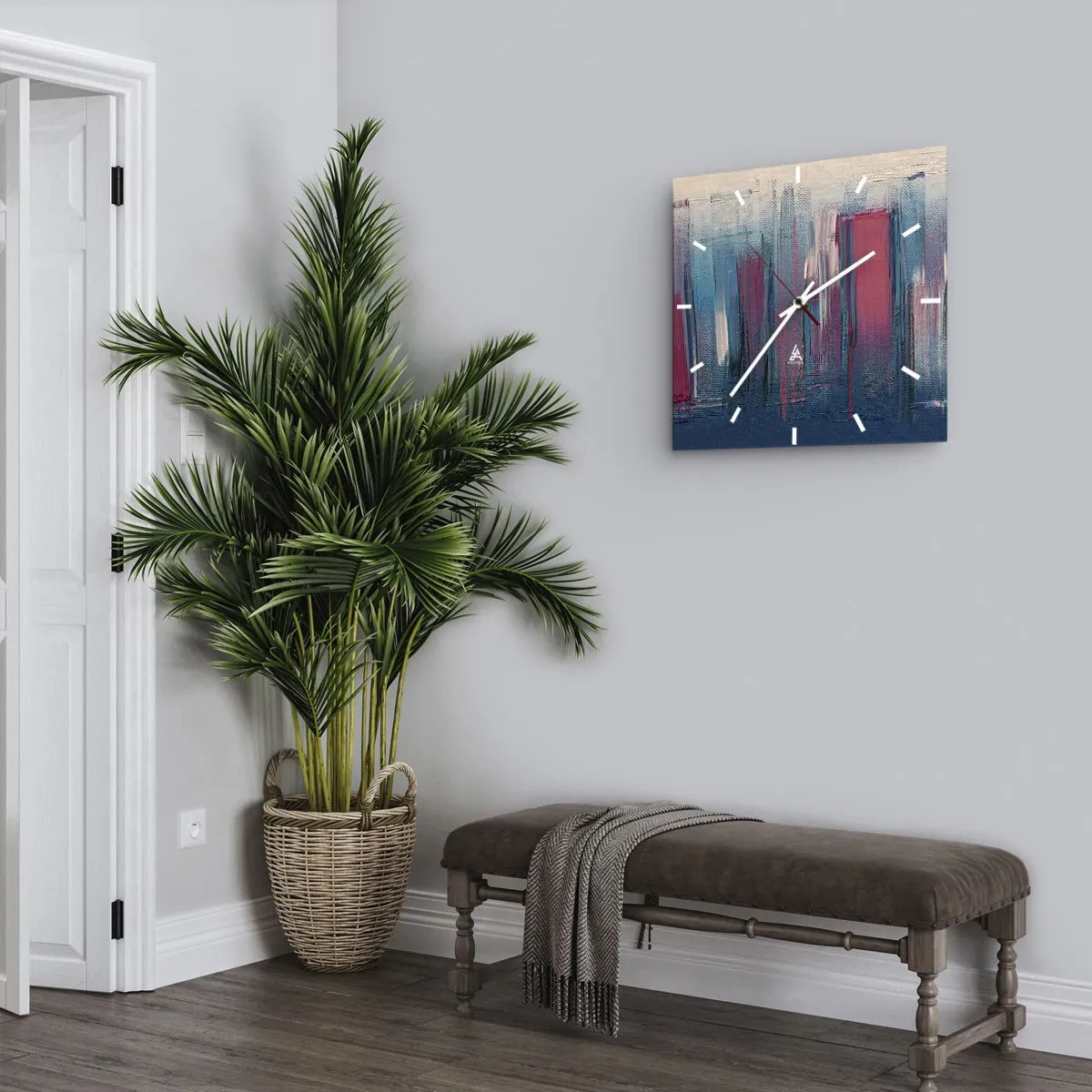 Nástěnné hodiny - Vertikální kompozice v modré a červené - 40x40 cm