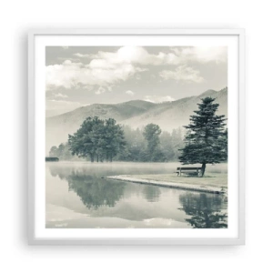 Plakát v bílém rámu - Jezero ještě spí - 60x60 cm