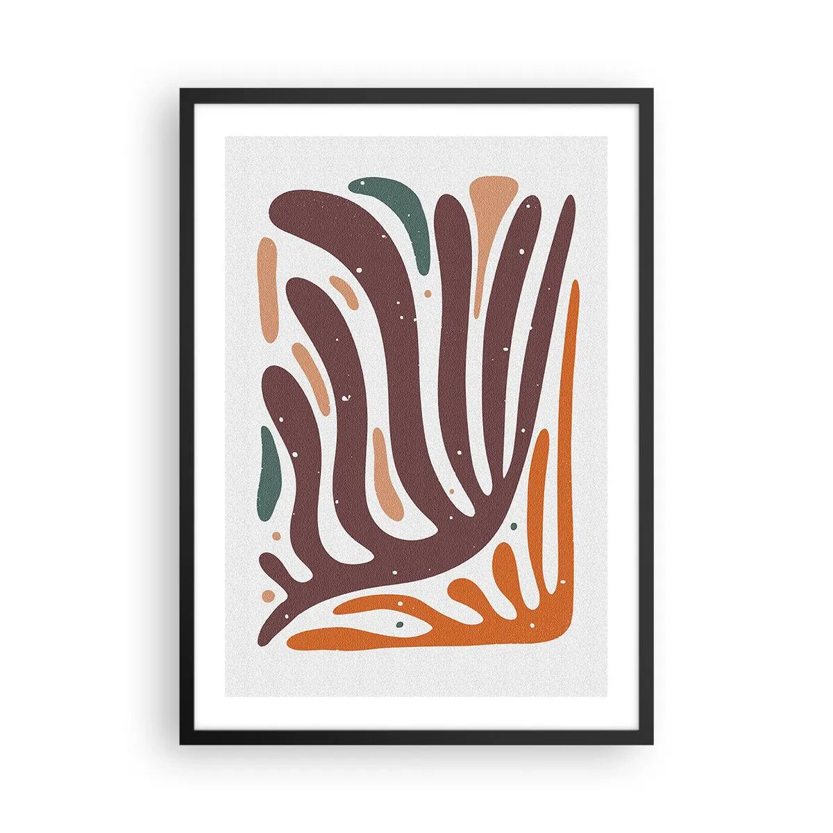 Plakát v černém rámu - Organická abstrakce v teplých odstínech hnědé a oranžové - 50x70cm - Organická a radiální kompozice - Moderní nástěnná dekorace do obývacího pokoje a ložnice ARTTOR
