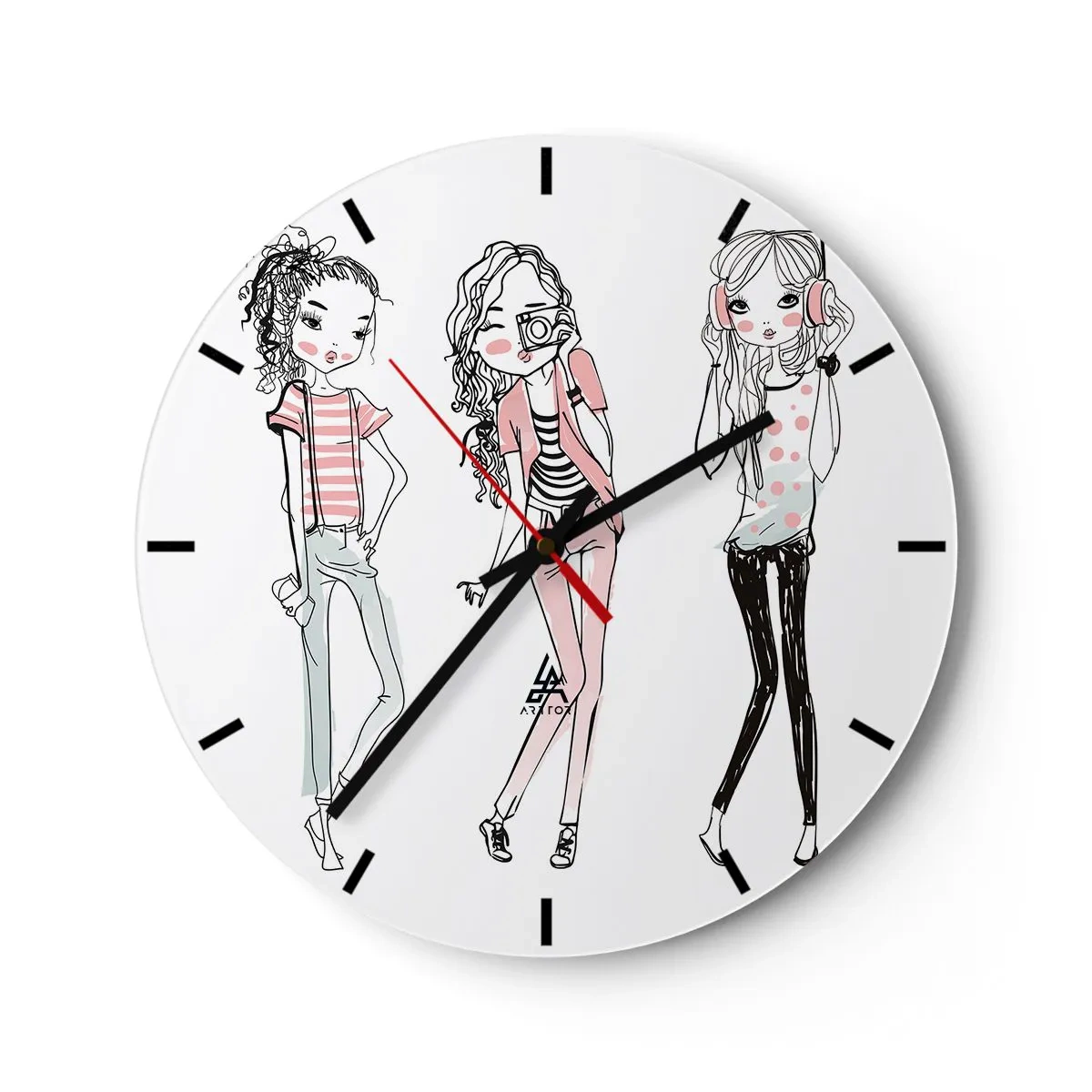 Nástěnné hodiny - Tři dívky v moderním stylu - 30x30cm - Bude, bude zábava - Moderní nástěnná dekorace do obývacího pokoje, kuchyně a ložnice ARTTOR