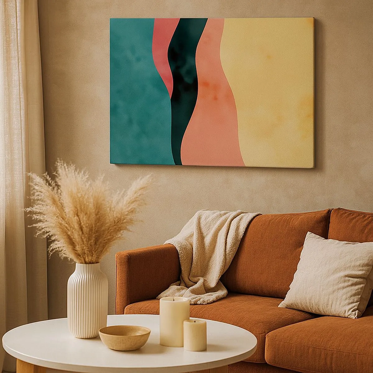 Obraz na plátně - Abstraktní vlny v pastelových barvách - 70x50cm - Kompatibilní nesoulad - Moderní nástěnná dekorace do obývacího pokoje a ložnice ARTTOR