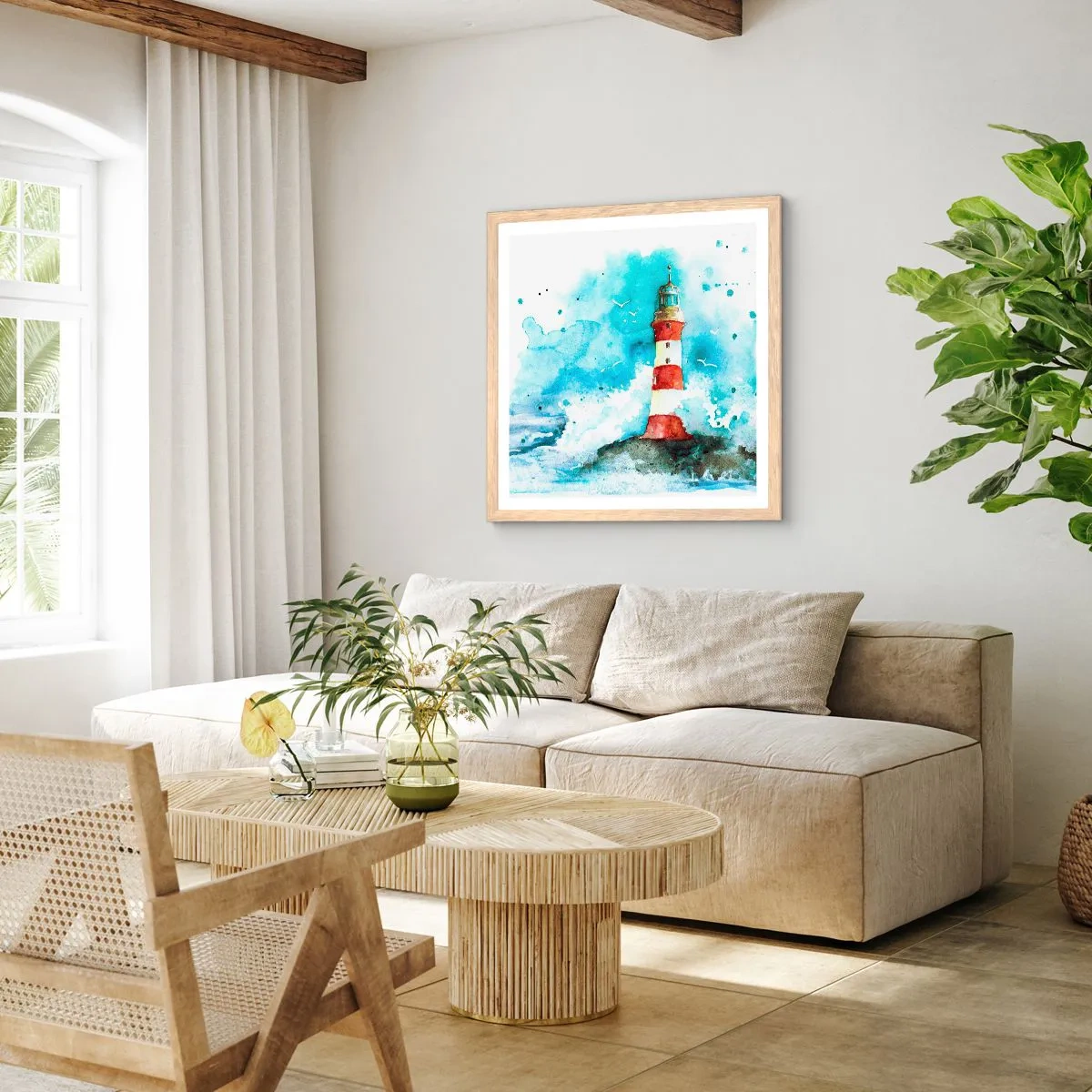 Plakát v rámu světlý dub - Jednota živlů - 50x50 cm