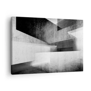 Obraz na plátně - Geometrické tvary v monochromatické kompozici - 70x50cm - Struktura prostoru - Moderní nástěnná dekorace do obývacího pokoje a ložnice ARTTOR