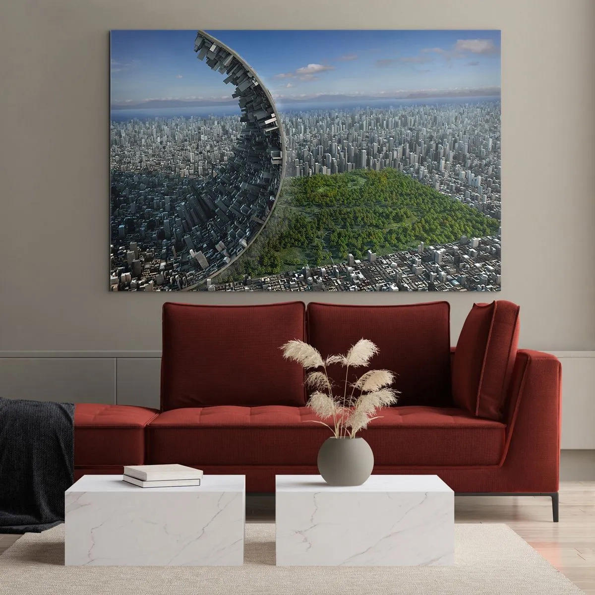 Obraz na skle - Město s velkolepým efektem lomu prostoru - 70x50cm - Příroda je věčná - Moderní nástěnná dekorace do obývacího pokoje a ložnice ARTTOR