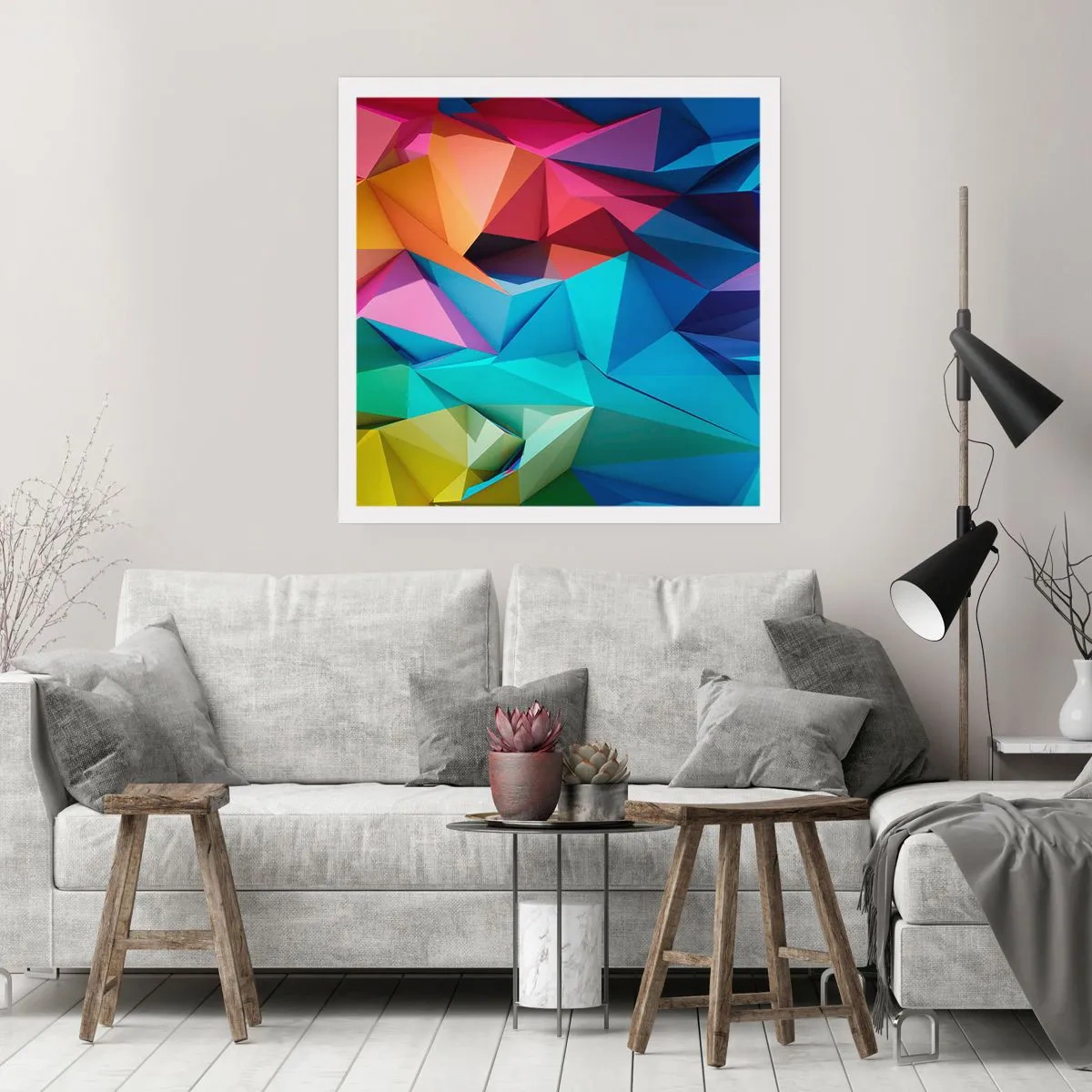 Plakát - Duhové origami - 60x60 cm