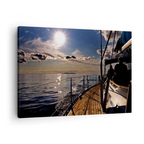 Obraz na plátně - Plavba jachtou po moři při západu slunce - 70x50cm - Plavba směrem ke slunci - Moderní nástěnná dekorace do obývacího pokoje a ložnice ARTTOR