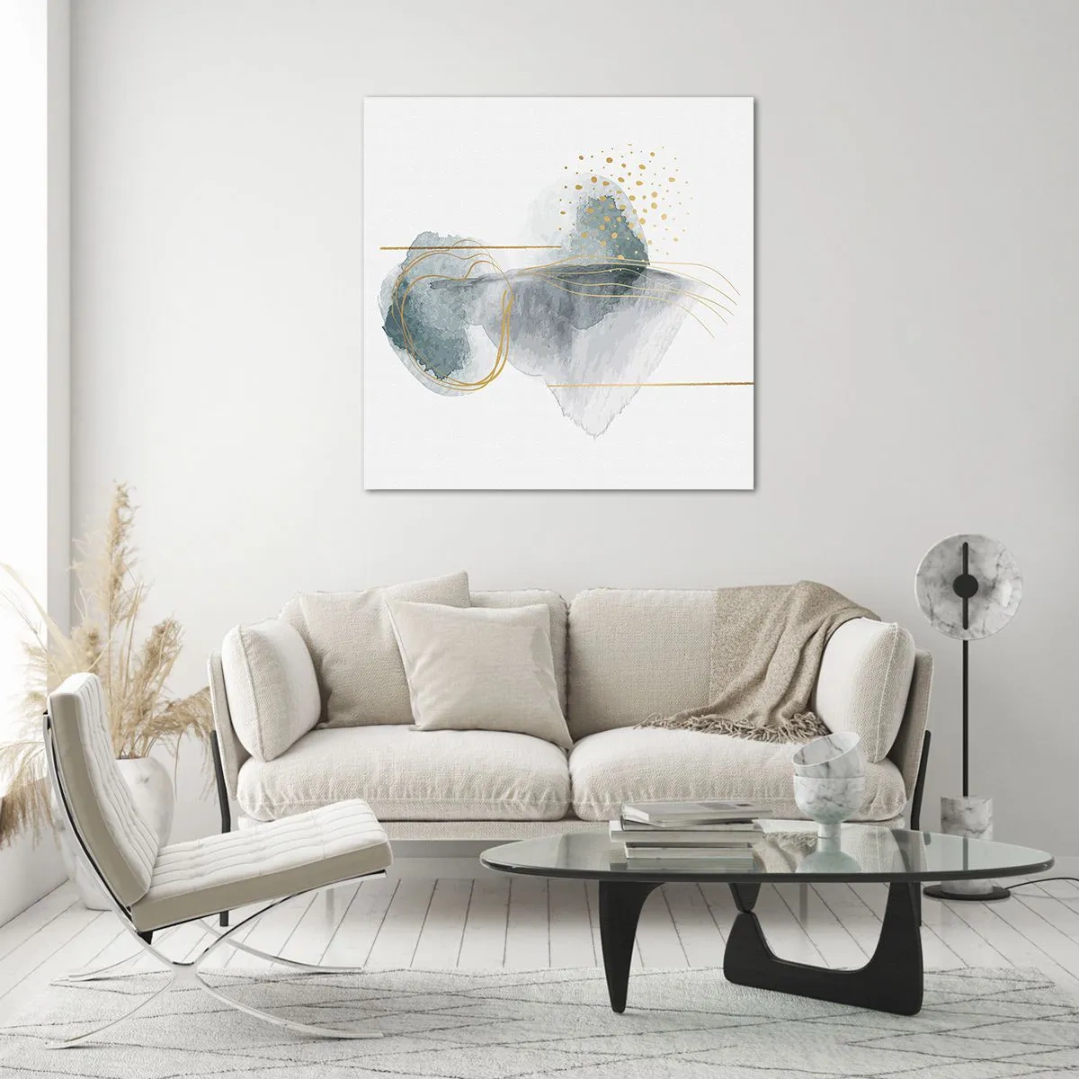 Obraz na skle - O vztahu mezi šedou a zlatou - 30x30 cm