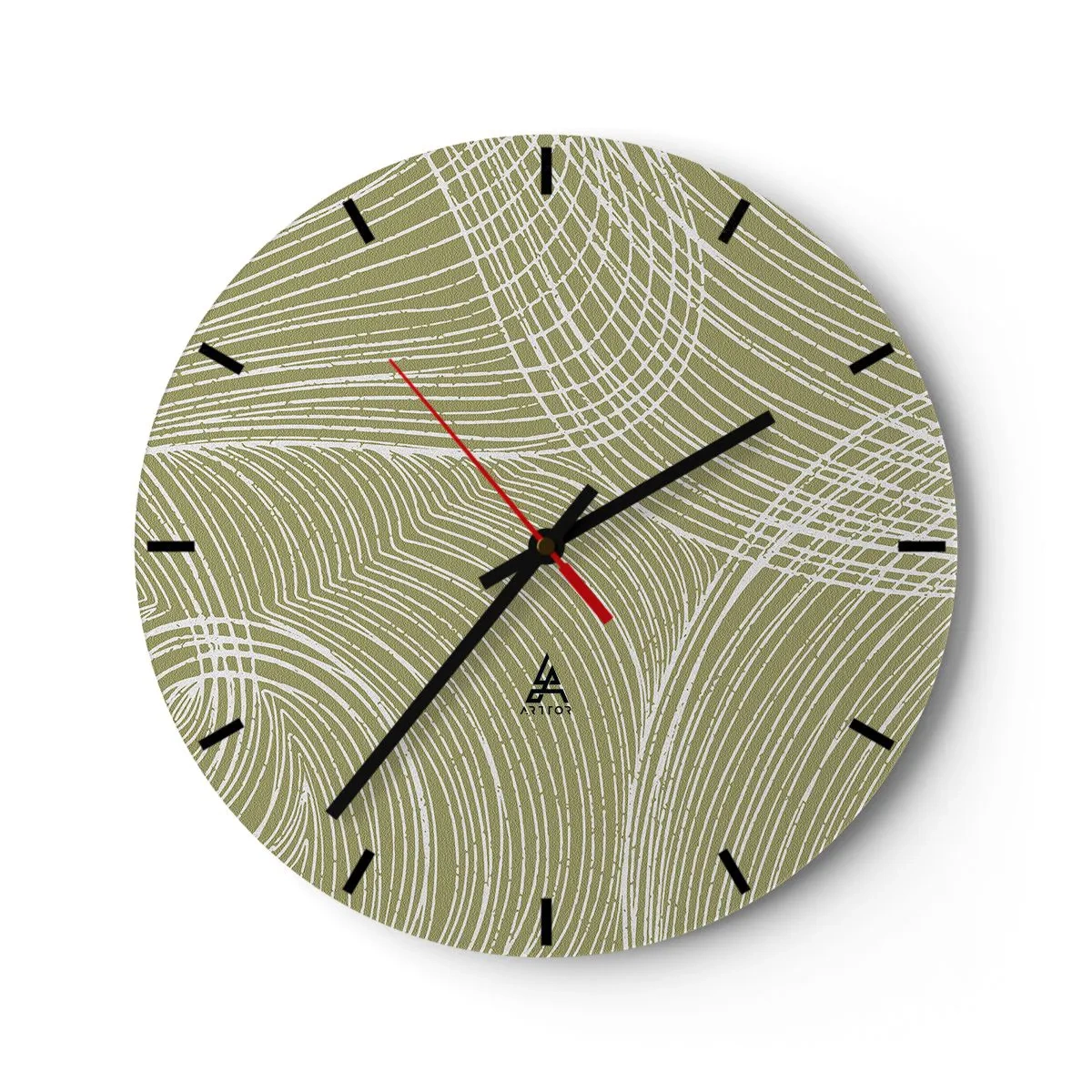 Nástěnné hodiny - Béžové pozadí se složitým bílým vzorem čar a oblouků. - 30x30cm - Mistrovská abstrakce v bílé - Moderní nástěnná dekorace do obývacího pokoje, kuchyně a ložnice ARTTOR