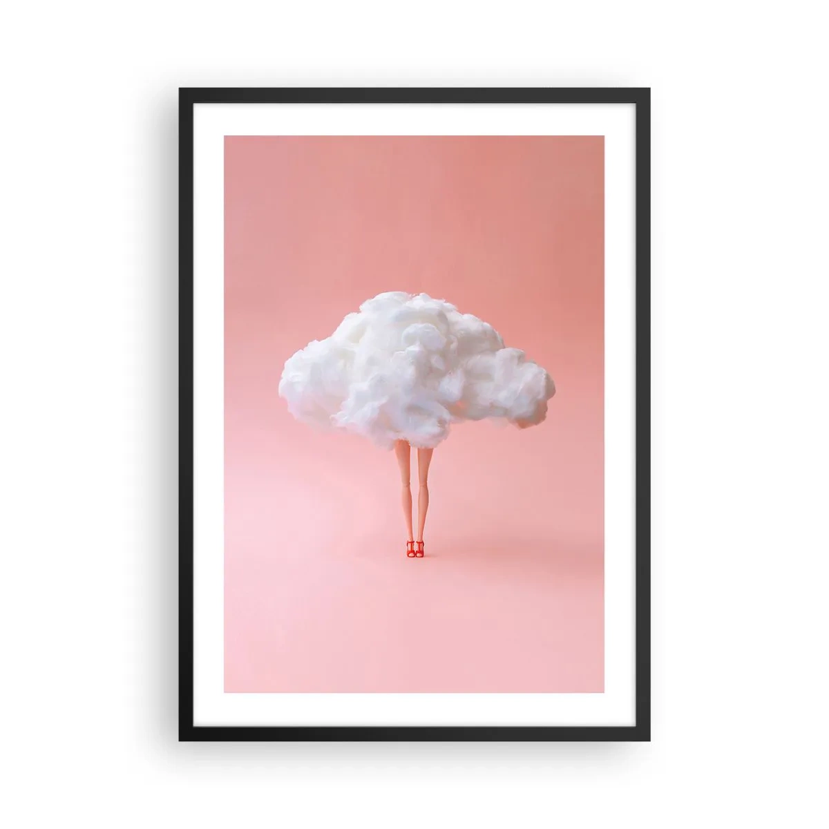 Plakát v černém rámu - Luxusní mrak s nohama na růžovém pozadí - 50x70cm - Sladký slib - Moderní nástěnná dekorace do obývacího pokoje a ložnice ARTTOR